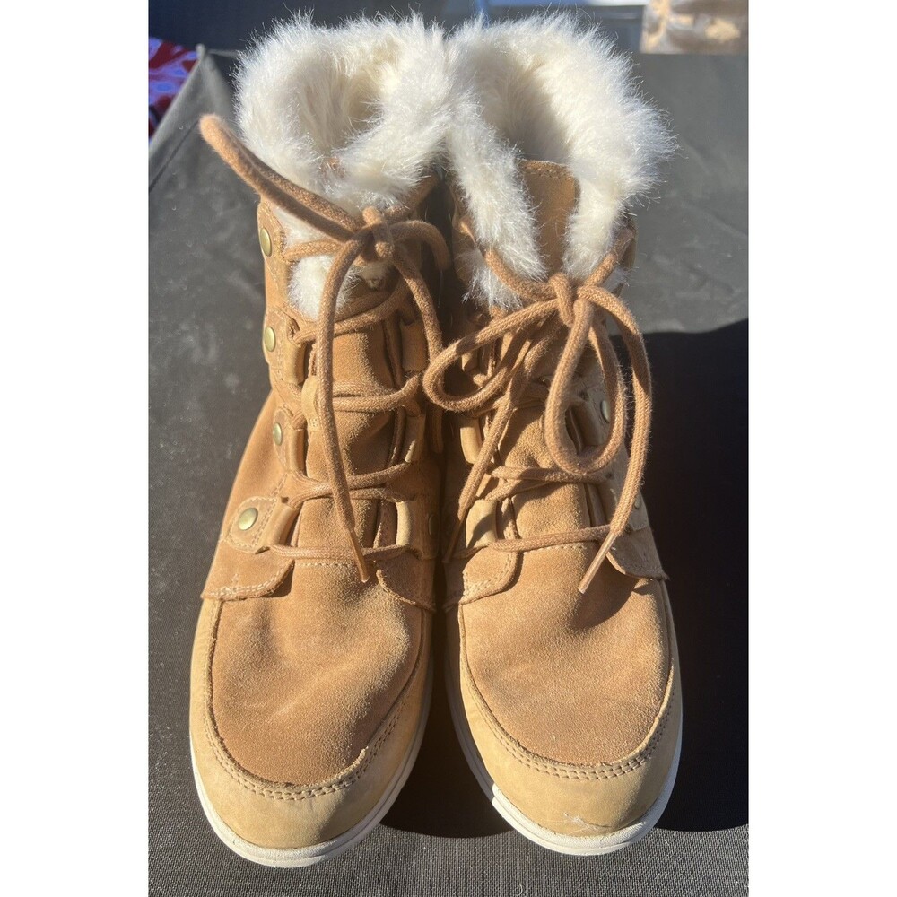 Sorel Explorer Joan Women's Winter Boots 8 / 39 Waterproof Tan Suede Fur Trim